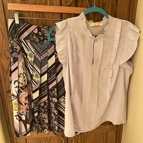 Tory Burch Silk Top + Skirt Set EUC Size 14 Skirt + 12 Top - Picture 1 of 16